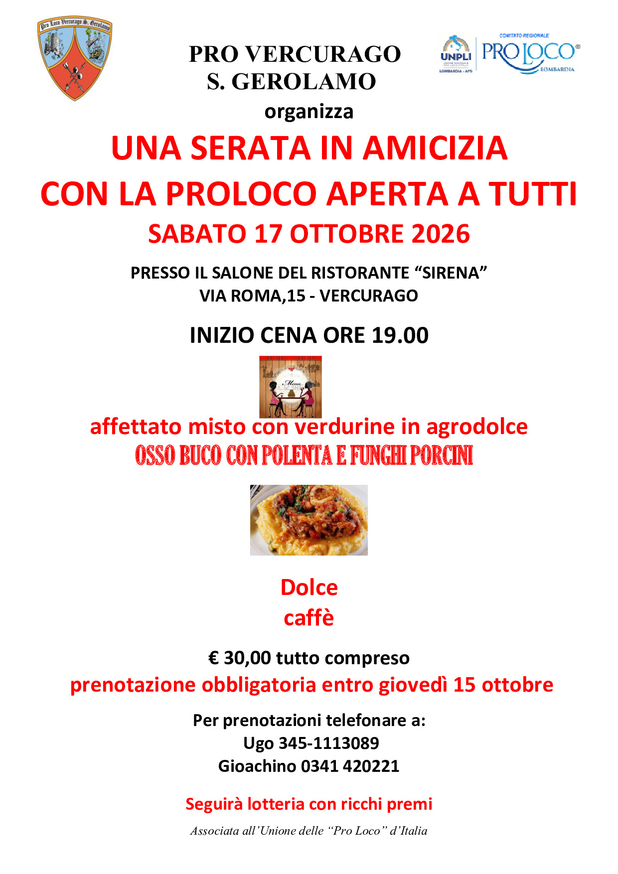 Una serata in amicizia 17-10-2026 da Sirena